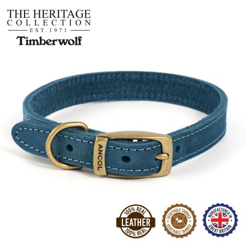 Ancol Timberwolf Leather Collar Blue 45-54cm Size 6