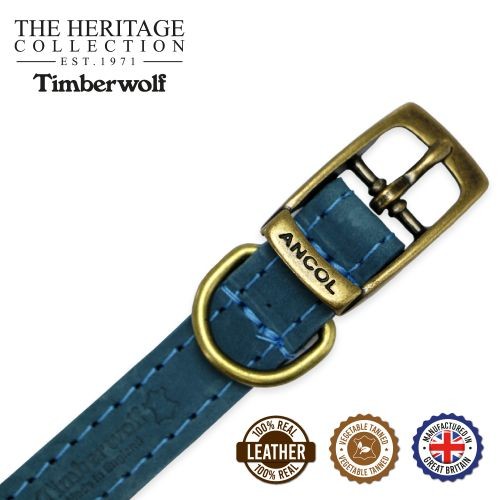 Ancol Timberwolf Leather Collar Blue 45-54cm Size 6