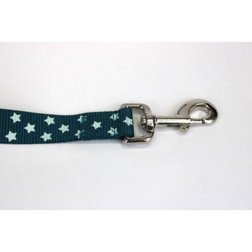 Doodlebone Pattern Dog Lead Teal Stars Glow in the Dark 25mm