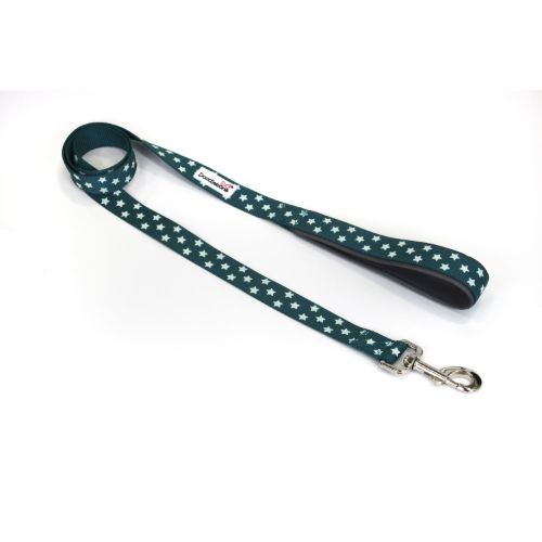 Doodlebone Pattern Dog Lead Teal Stars Glow in the Dark 20mm