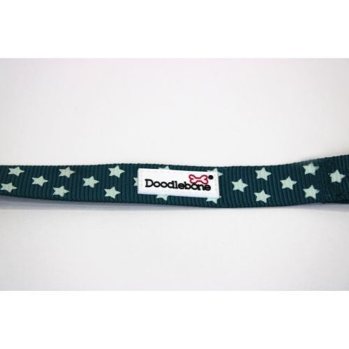 Doodlebone Pattern Dog Lead Teal Stars Glow in the Dark 25mm